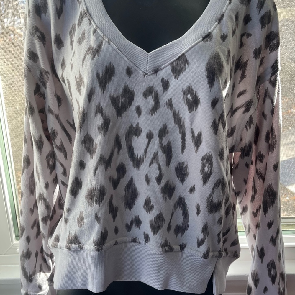 Michael Stars lavender with gray, leopard print sweatshirt
